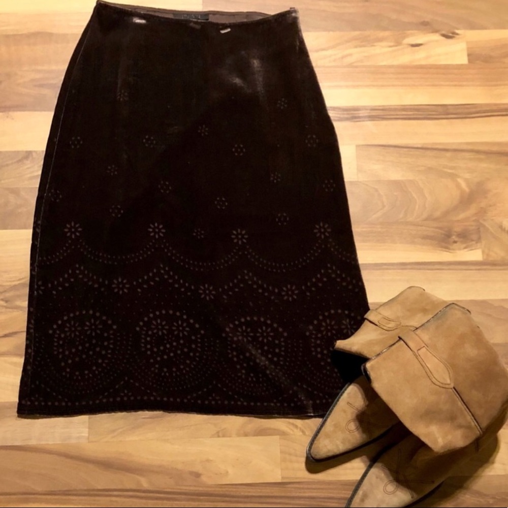 The Limited Dark Brown Velvet Midi Skirt